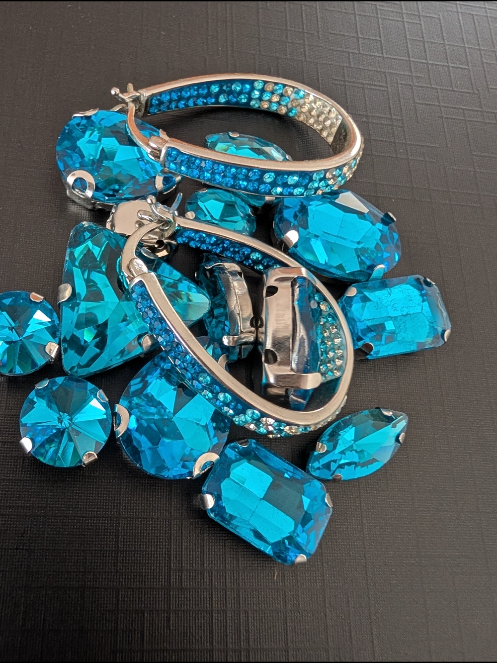 Pave Blue Crystal Hoop Earrings in Aqua And Bernuda Blue